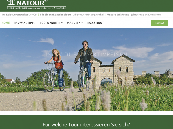 Bild der Startseite vom regionalen Reiseveranstalter NATOUR, Aktivreisen im Naturpark Altmühltal
